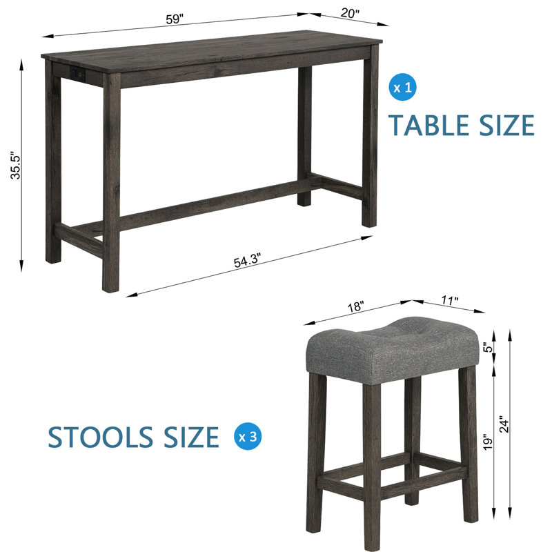 Table de bar avec chaises et prise de courant en gris foncé. Housses de tabouret en lin respirantes, fabrication et bois de plis de type 4 pièces, tabourets confortables, porto