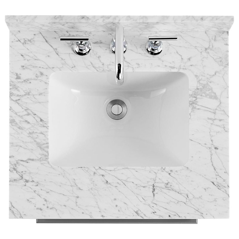 Nora 24" Freestanding Standard Single Bathroom Vanity with Top, Gray, 30", White Carrara Marble