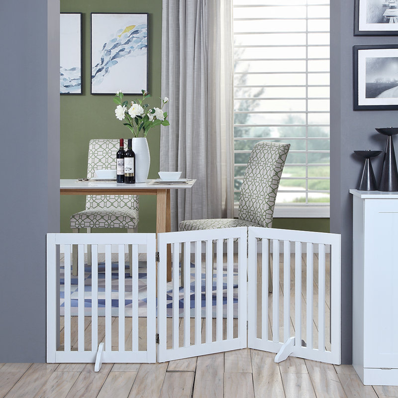 Renn Wood Free Standing Pet Gate with a Pair of Support Feet, 24" H x 60" W x 0.71" D, White