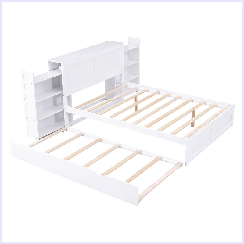 Lit plateforme avec rangement moderne et gigogne, Double