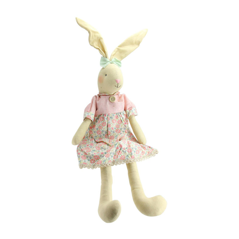 Figurine de lapin de Pâques à motif floral rose en lin 20 po assis