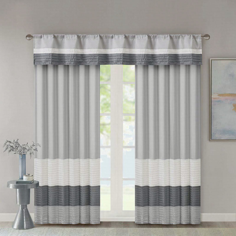 Rideau occultant en polyester Lamaar, Gris / Blanc