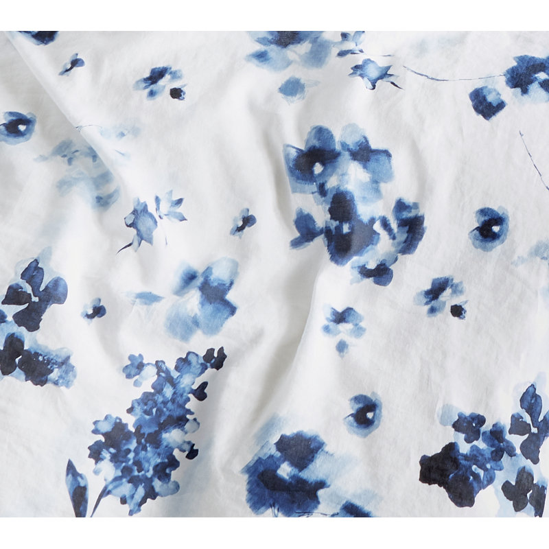 Leinen Cassis Satin Reversible Duvet Cover Set, 155 x 220cm Duvet Cover + 1 Pillowcase, White/Blue/Navy Blue