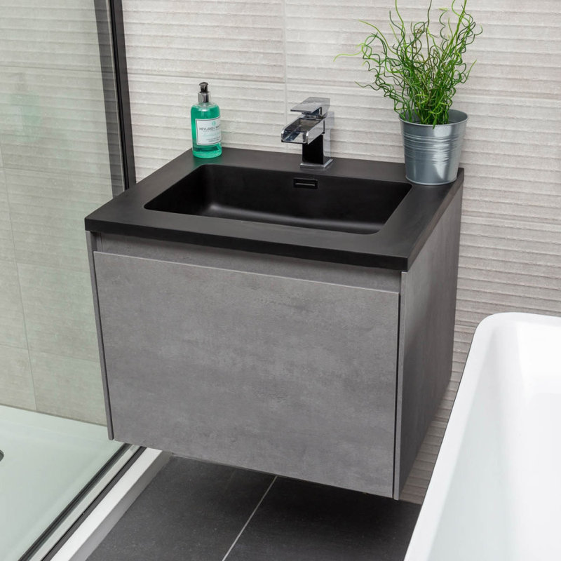 600mm Single Bathroom Vanity with Integrated Polyglomerate Basin, Black