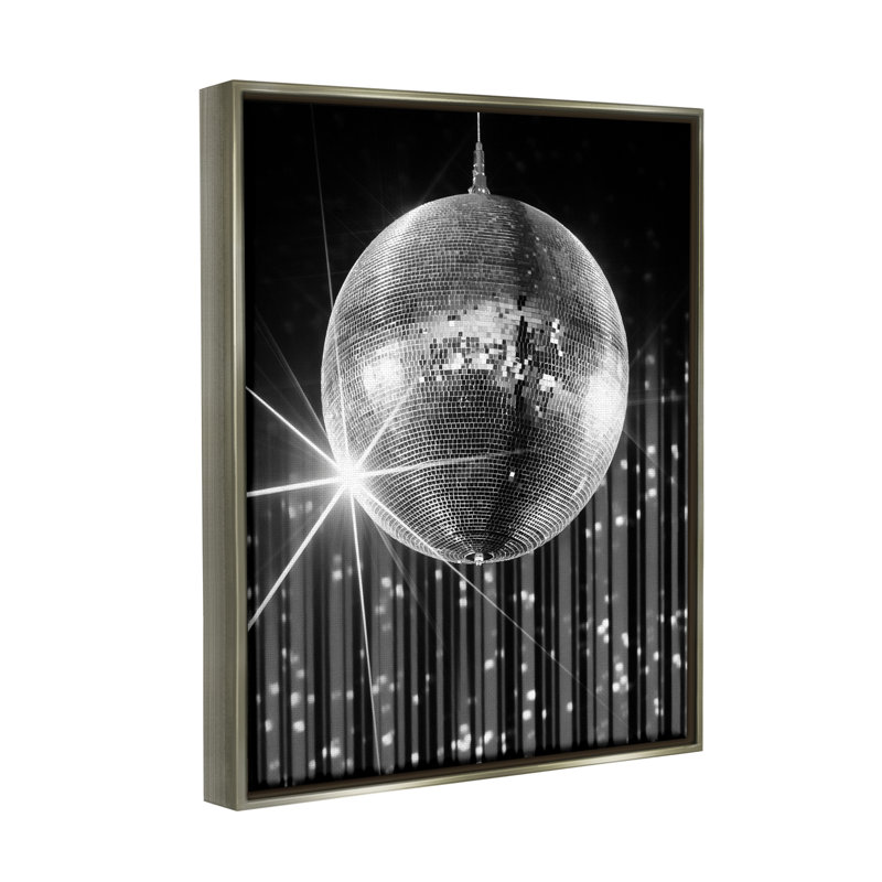 Boule disco noire par Jesse Keith, H 21 po x l 17 po x P 1,7 po, Cadre flottant gris lustré