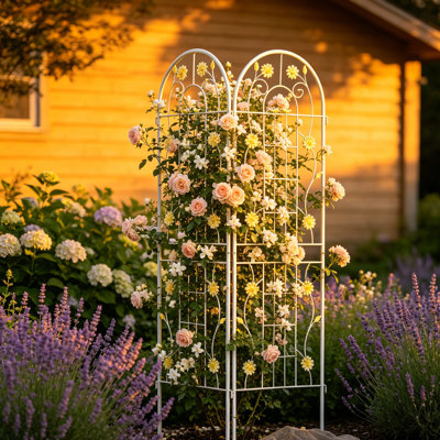 Ensemble de 2 treillis de jardin en métal 70 po x 19 po - Treillis d'extérieur robuste antirouille pour plantes grimpantes, support de fleurs thermolaqué noir avec décoration papillon pour vignes, roses, concombres, haricots