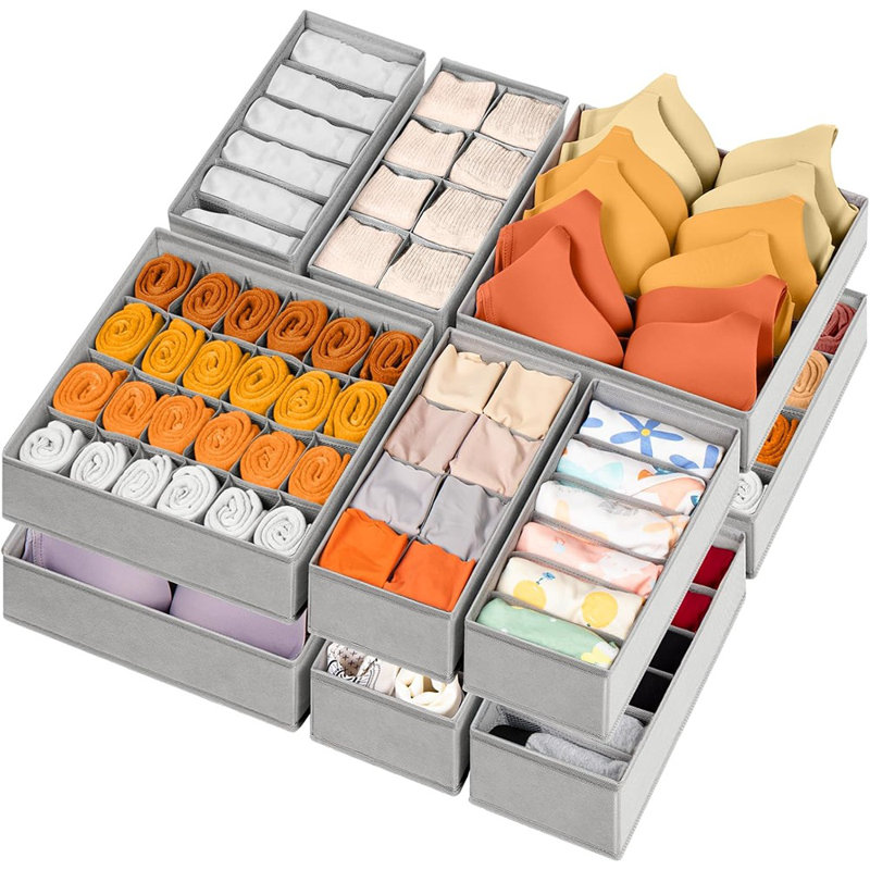 Ensemble de 12 séparateurs de rangement de tiroir en tissu - Bacs de rangement pliables pour chaussettes, sous-vêtements et accessoires