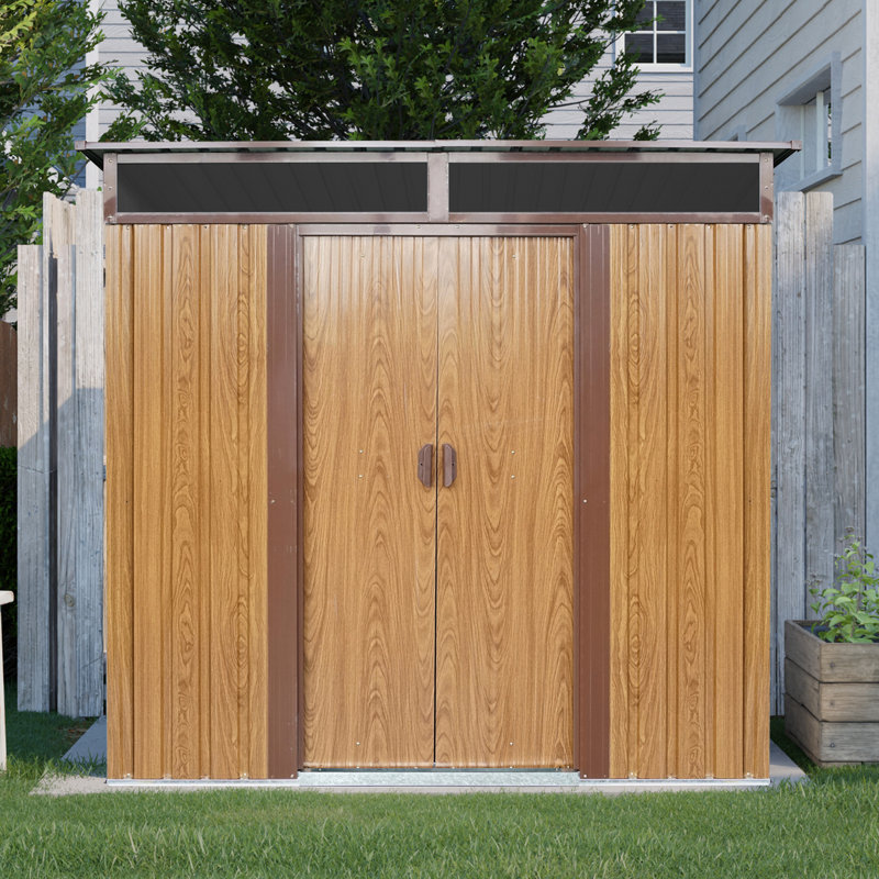 Spacious Metal Storage Shed For Lawn - 6Ft X 5Ft With Waterproof Feature Garden -Proof Keep Dry, Coffee