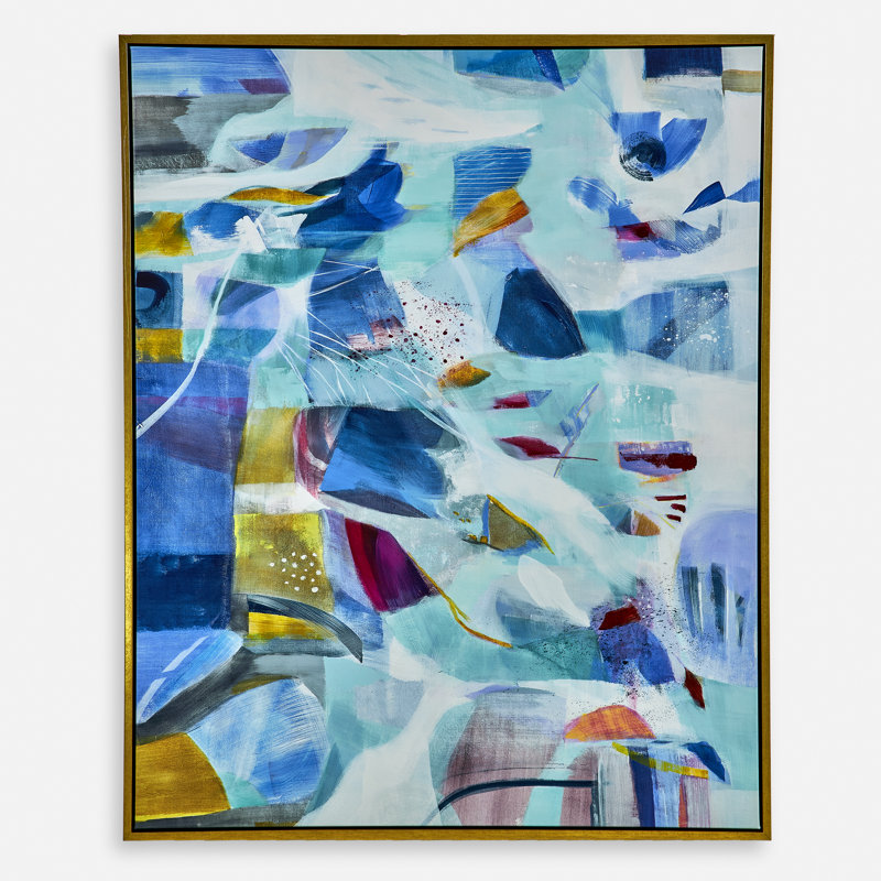 Large Framed Abstract Canvas Print with Gold Accents