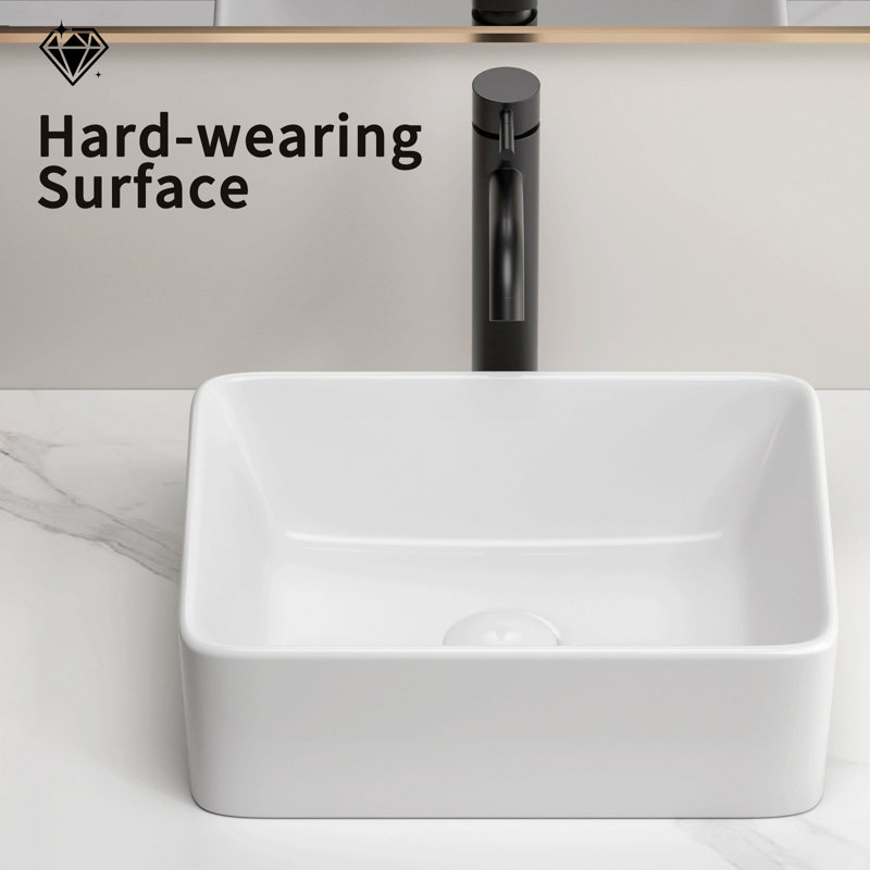 Lavabo vasque rectangulaire, lavabo de salle de bain à petit bol 16 po x 12 po, lavabo en céramique blanche au-dessus du comptoir