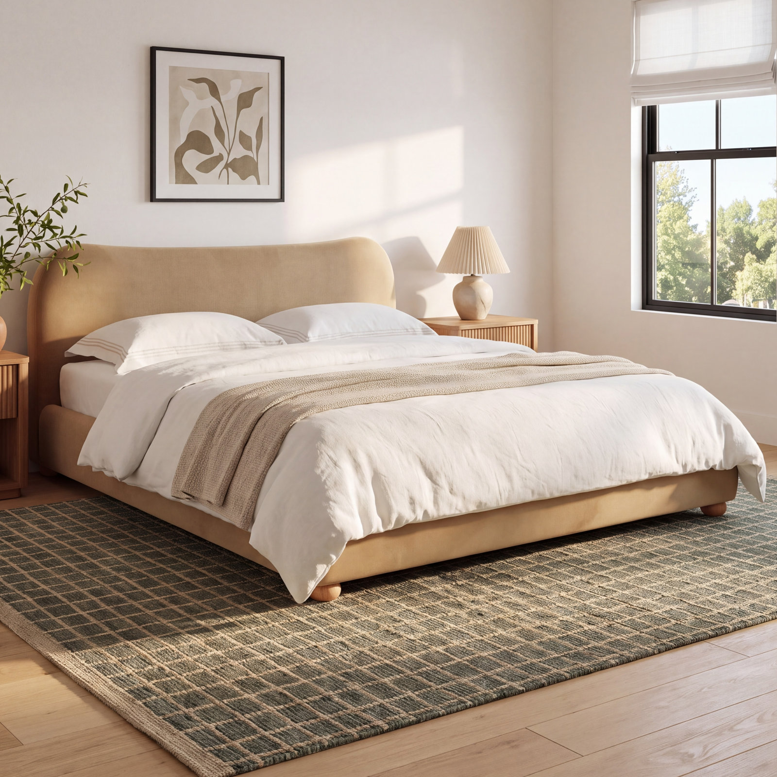 Liza Upholstered Bed, King, Light Brown Velvet