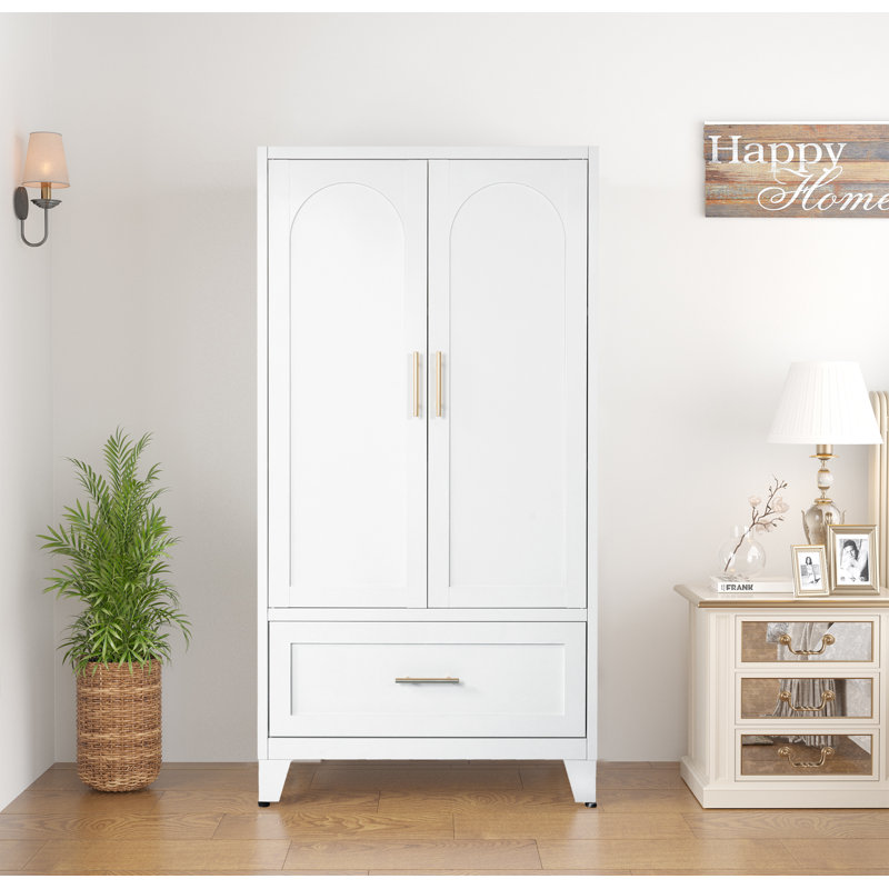Armoire penderie 60,16 "en métal avec tiroir et tringle, Blanc