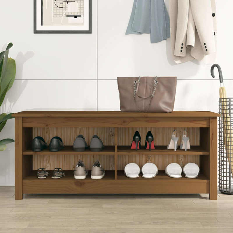 16 Pair Solid Wood Shoe Rack, Honey brown