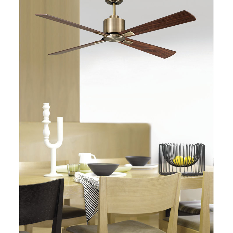 Climate 52in 4-Blades Indoor Ceiling Fan with Remote Control, Antique Brass with Walnut Blades
