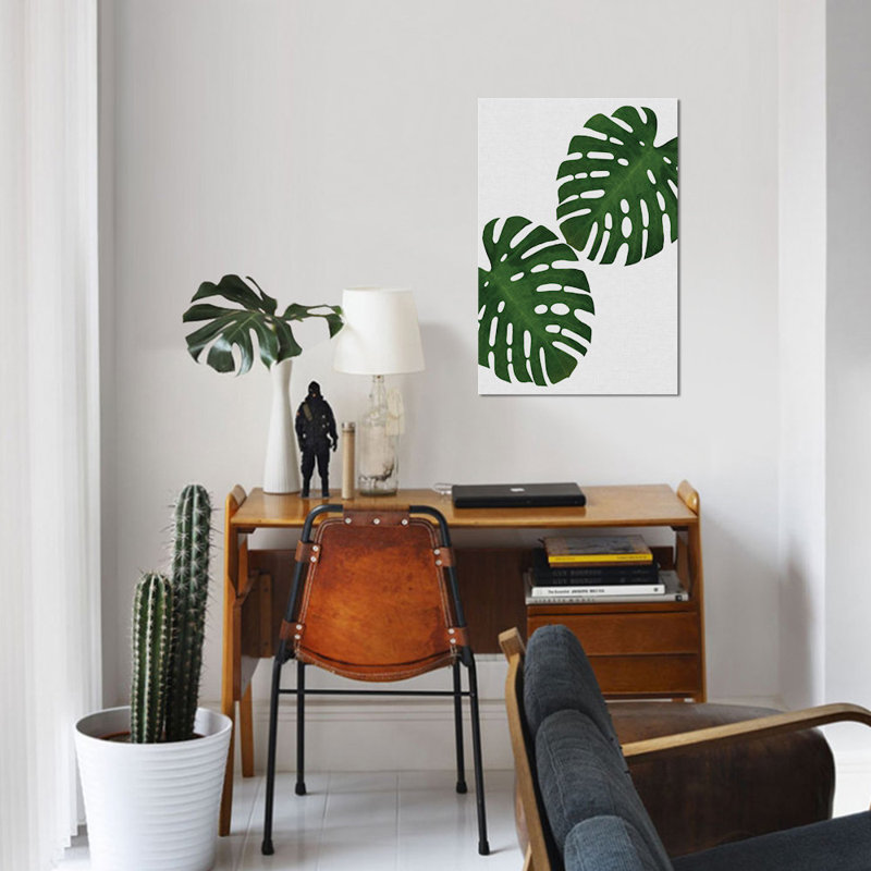 « monstera leaf i », reproduction d’impression sur toile en vert, H 18 po x l 12 po x P 1,5 po, Toile tendue, Pas de tapis
