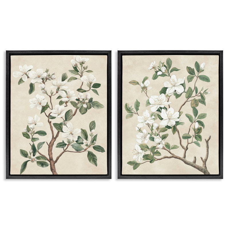 Ensemble de 2 cadres flottants Vintage Floral Blossomed Trees, par Petal Prints Design, H 31 po x l 25 po