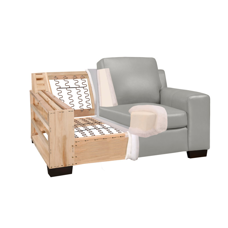 Canapé en cuir véritable 86 po Davontai, Cuir gris nuage