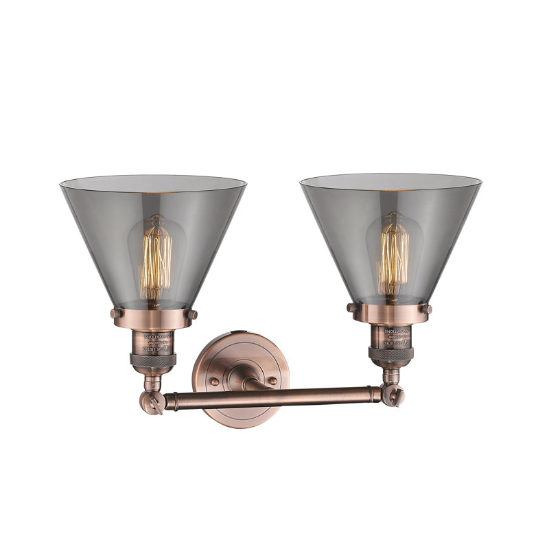 Cone 2 Light Bath Vanity Light, Smoked, 6 Watt Vinage LED Bulb, Antique Copper