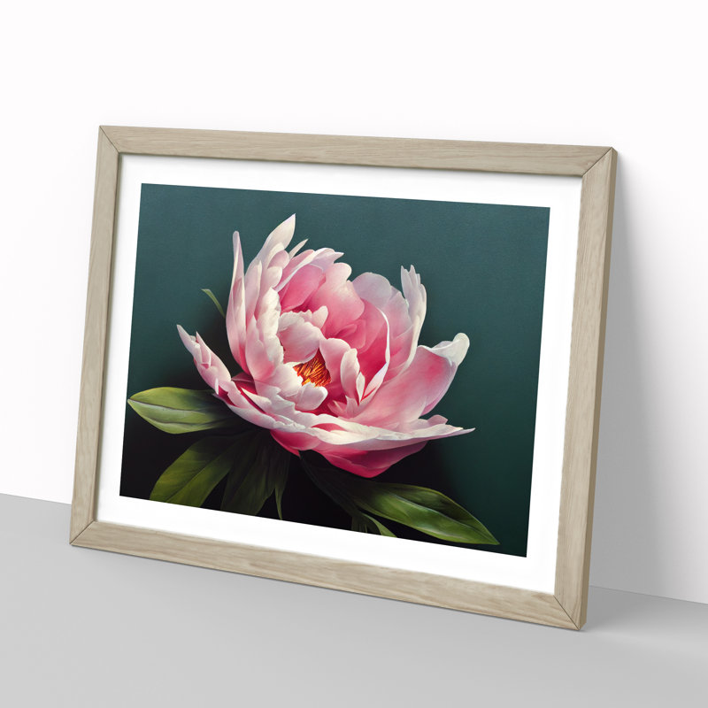 Stupendous Peony Flower - Single Picture Frame Print, 46cm H x 64cm W x 2cm D, Oak