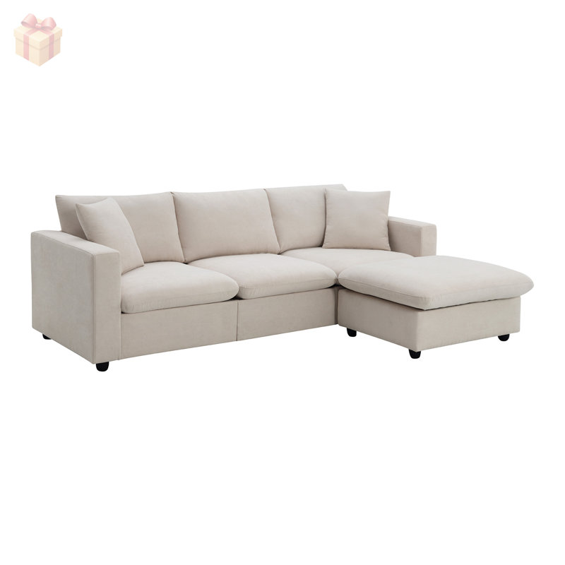 Canapé modulaire convertible en forme de L avec repose-pieds, structure en fer robuste et revêtement en polyester confortable pour les espaces de vie modernes