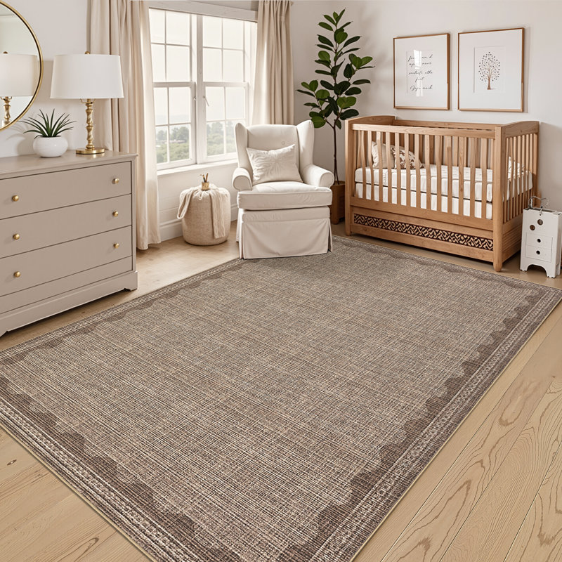 Scalloped Machine Washable Rug Modern Solid Floor Mats with Non-Slip Backing, Stain-Resistant Low Pile Accent Rug, Contemporary Indoor Carpet for Living Room, Bedroom, Office
