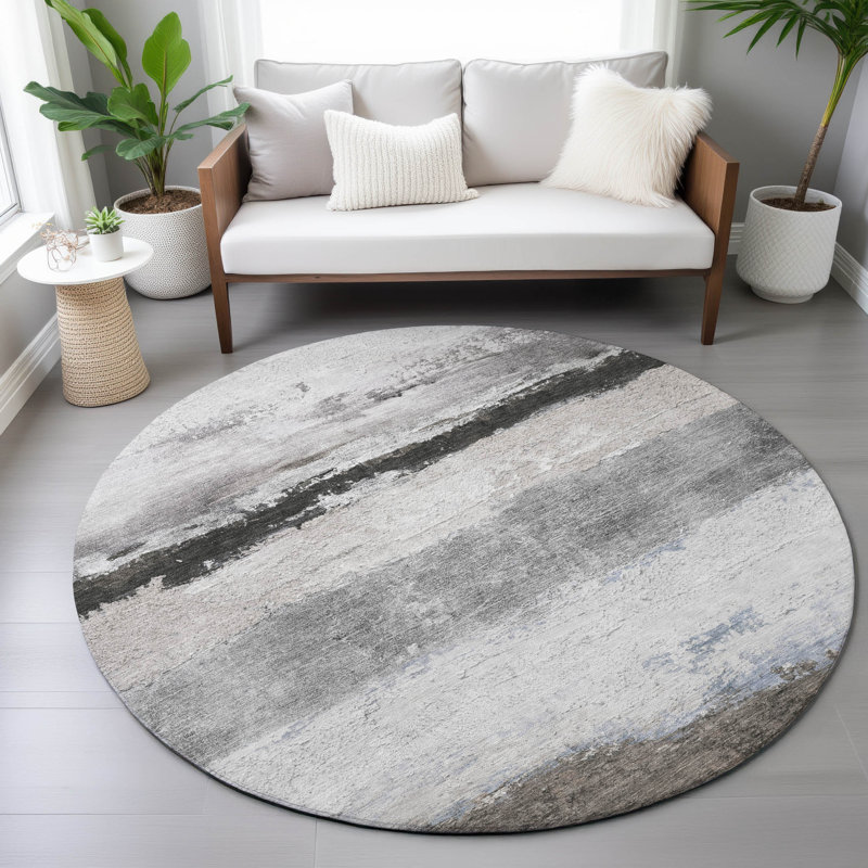 Machine Washable Indoor/Outdoor Arline ACN2169 Striped Rug, Round 8'