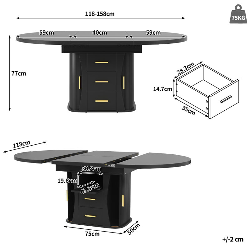 Extendable Dining Table, Black