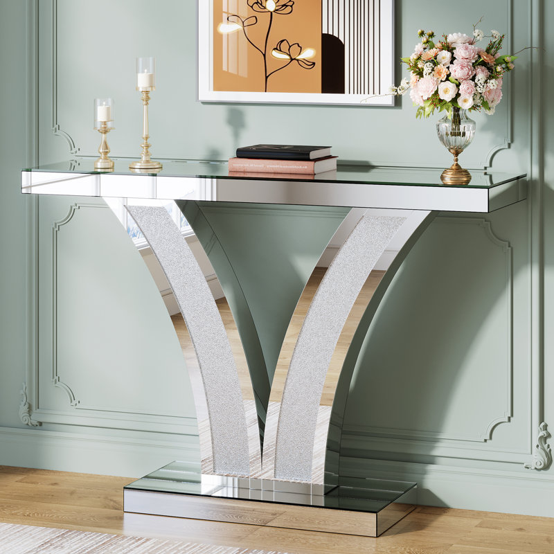 Mirrored Console Table With Crystal Inlay Frames