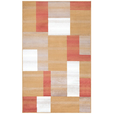 Tapis 5 pi x 8 pi en terre cuite patchwork résistant aux taches