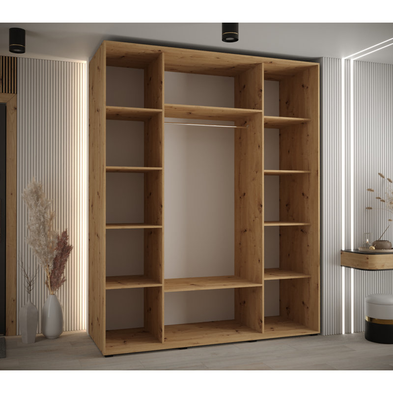 3 Door Manufactured Wood Wardrobe, Brown, 235.2cm H x 190cm W x 60cm D