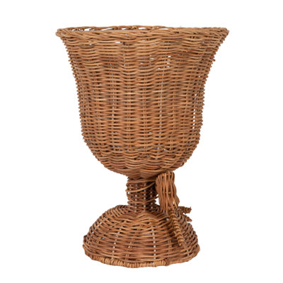 Hand-Woven Rattan Footed Container with Iron Detail