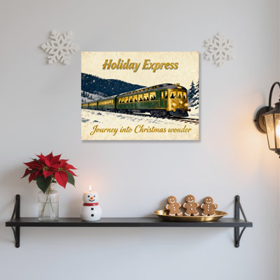 Holiday Express Train Christmas Scene Canvas Wrapped Wall Art Oil Painting Print Set Of 1