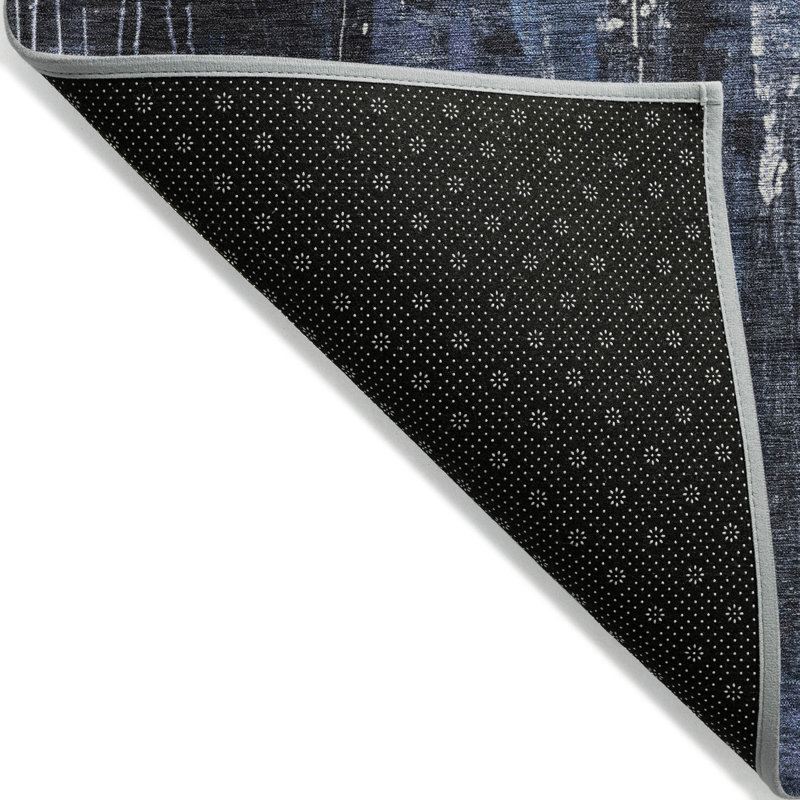 Tapis d'extérieur lavable abstrait bleu et ivoire 10 pi x 14 pi