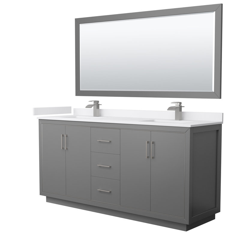 Ensemble de meuble-lavabo double 72 "avec miroir Icon, Nickel brossé, Blanc, Gris foncé