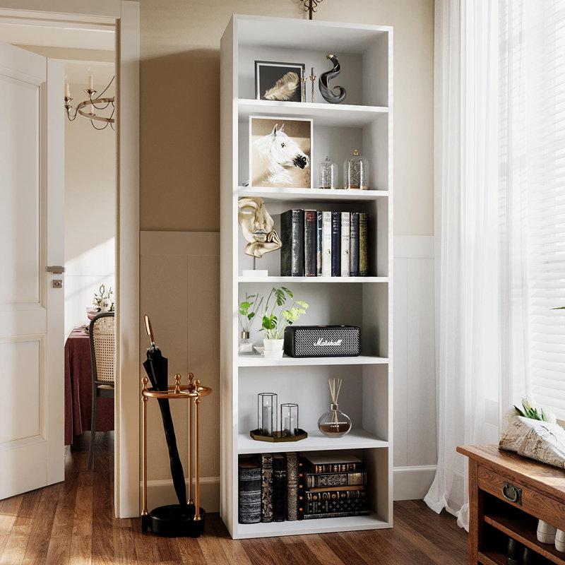 Livingon 21.8"W Standard Bookcase, (6 Shelves) 71.4"H x 21.8"W x 9.3"D, White