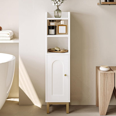 Armoire de rangement pour salle de bain, petite armoire de coin avec porte et tablettes, armoire à papier hygiénique étroite, organisateur de salle de bain avec tablette réglable, pour les petits espaces