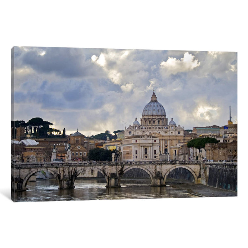 Arch Bridge Across Tiber River With St. Peter's Basilica In The Background, Rome, Lazio, Italy by Panoramic Images - No Frame Print on Canvas