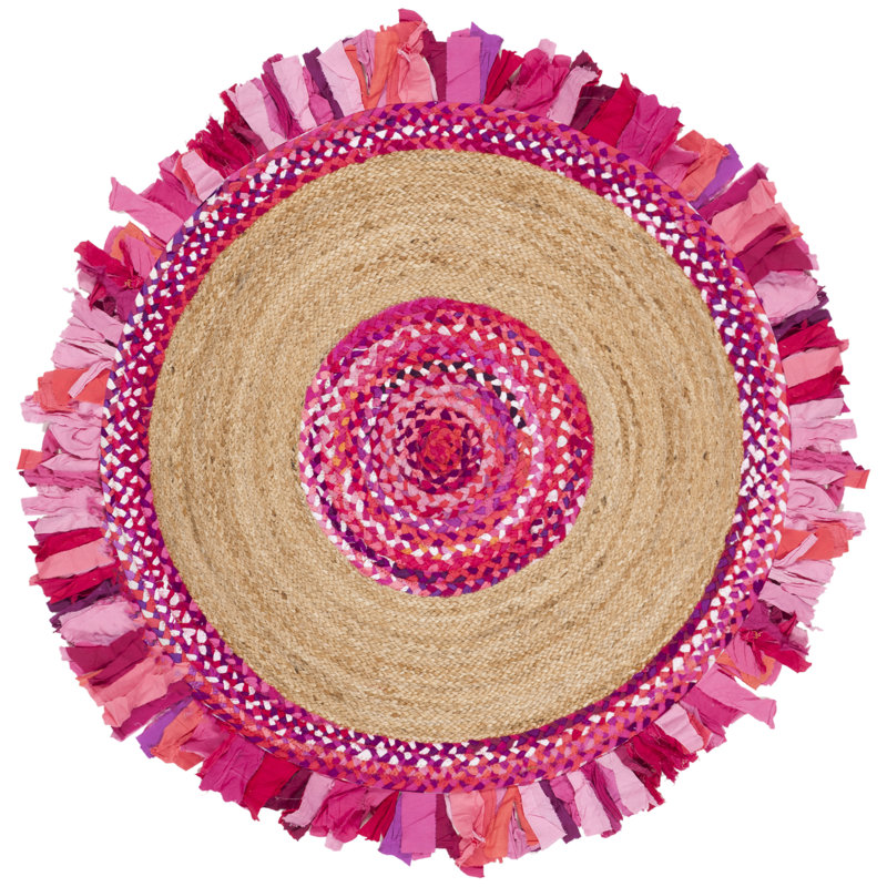 Bogard Hand Woven Cotton/Jute Rug in Natural/Pink, Round 5'
