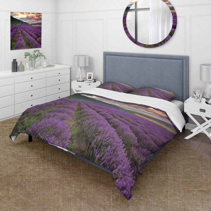 Lavender Field At Dawn I - Ensemble de housse de couette Farmhouse - Microfibre de polyester