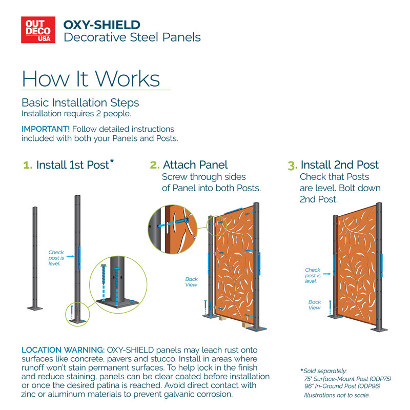 Panneau d'intimité décoratif en acier Oxy-Shield 3 pi x 6 pi Leafspray