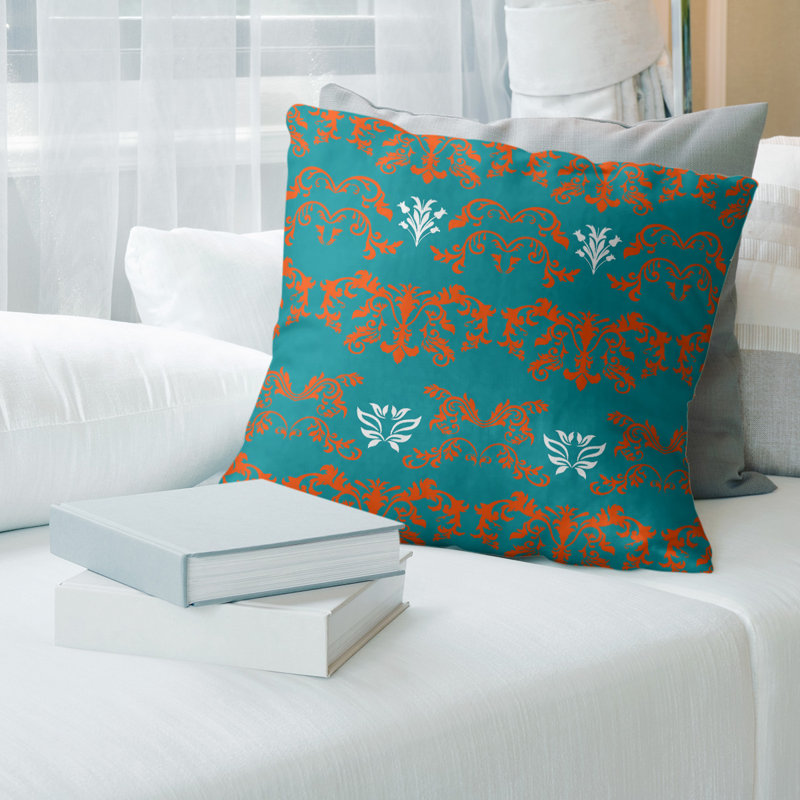 Housse de coussin Miami Football Baroque, 20 po X 20 po, Croisé en coton, Vert / orange / blanc