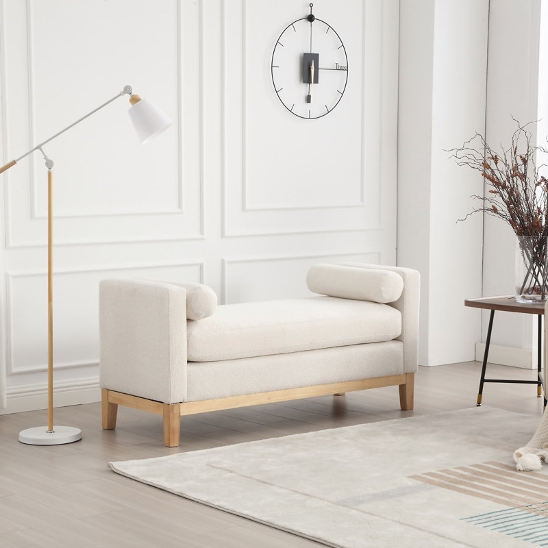 Rhile Boucle Upholstered Bench, Ivory