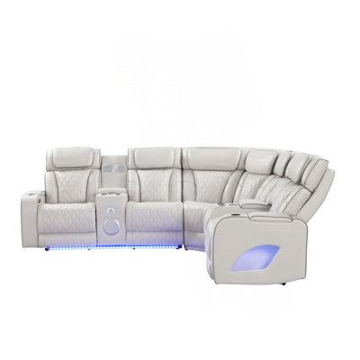 Fortuner Modern Style Power Recliner Sectional With Bluetooth Speaker And LED Made With Wood & Metal, Massage Function Included