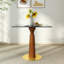 Table de salle à manger moderne carrée, table en verre trempé avec pied et base en bois, table de cuisine pour 2 personnes
