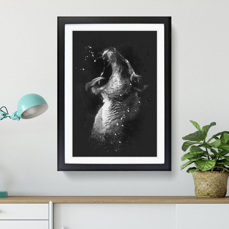 Yawning Lioness - Picture Frame Graphic Art Print, 33cm H x 24cm W x 2cm D, Black Framed