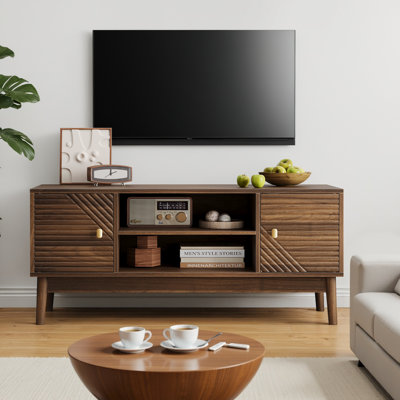 43.31 Inch TV Stand, Mid-Century Modern TV Stand TV, Entertainment Center With Storage, Media Console Table For Living Room And Bedroom, Walnut