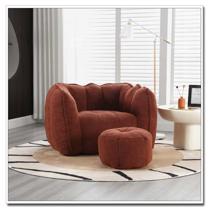 Fauteuil à billes avec repose-pieds en chenille, Brun-rouge
