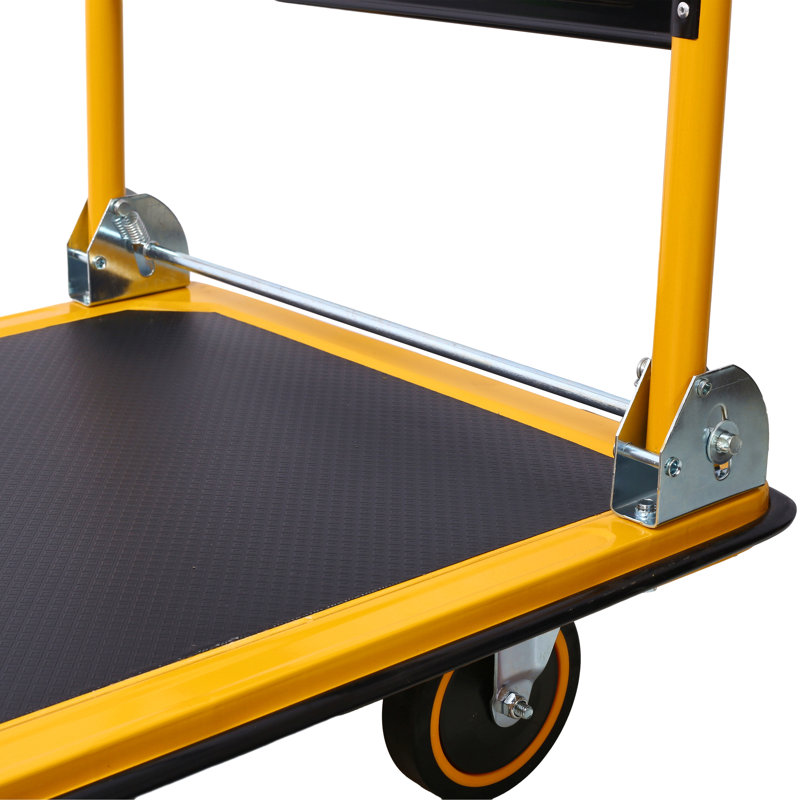 Chariot pliable à plateforme pliable. Capacité de poids en noir et jaune, H 34,2 po x l 35,8 po x P 24 po