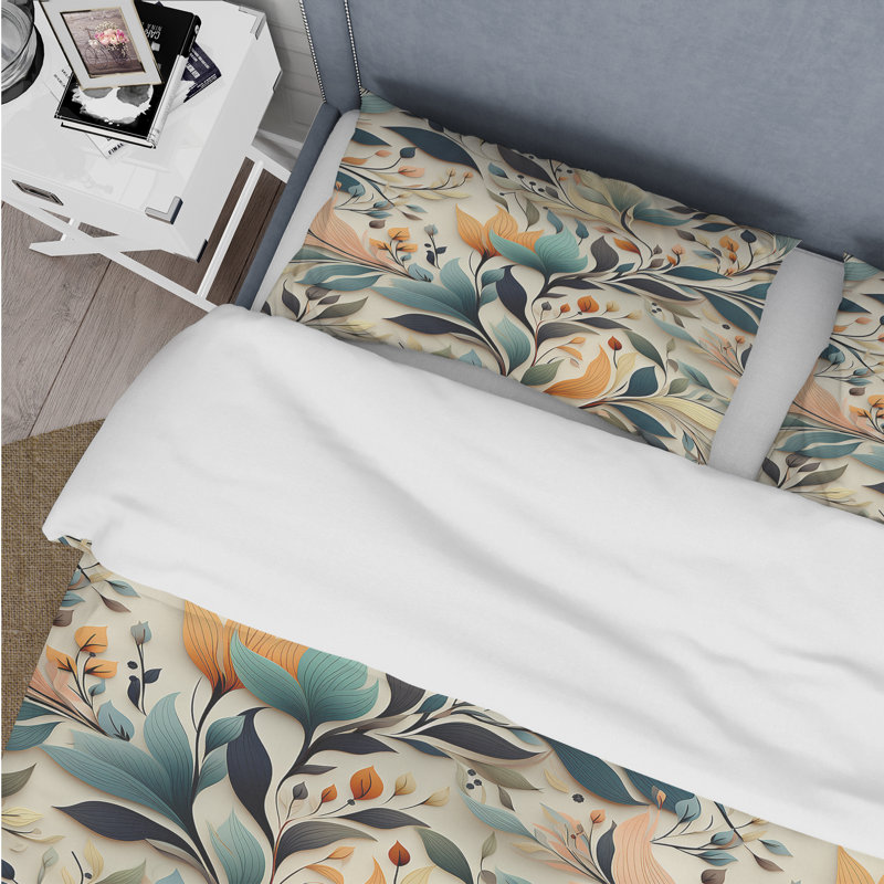 Ensemble de housse de couette Earthy Tones Yellow And Blue Cottage Flowers I - Cottage