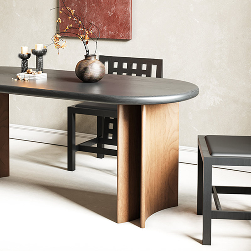 Table de salle à manger simple en bois de frêne massif, Noir, noir, noir, noir, Bois robuste